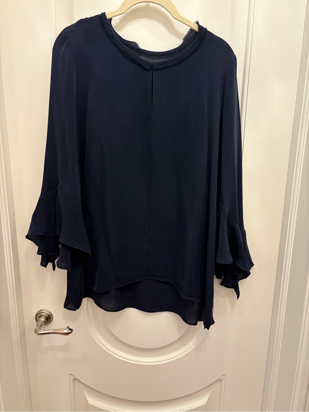 Kobi Halperin Navy Silk Ruffle Sleeve Blouse